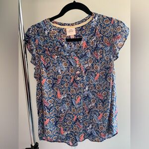 Knox Rose Blue and Pink Floral Blouse